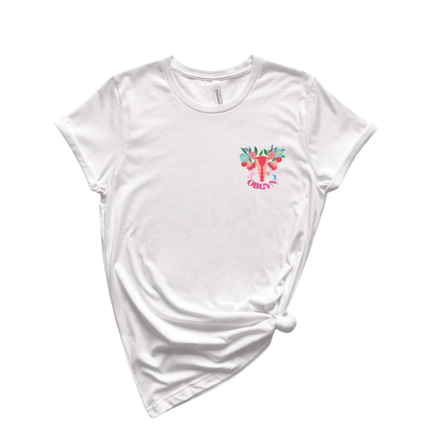 Floral Uterus OBGYN T-shirt pocket