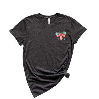 Floral Uterus T-shirt pocket