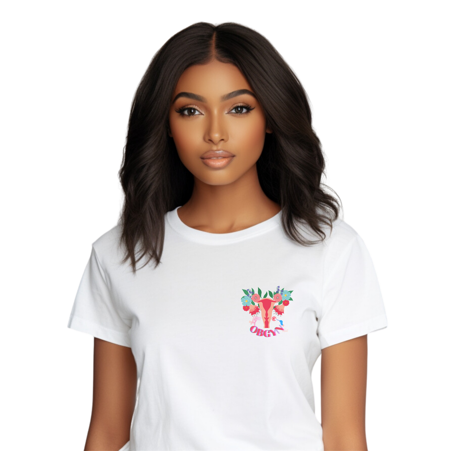 Floral Uterus OBGYN T-shirt pocket